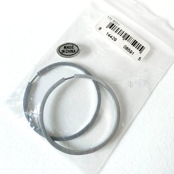 Hinged Steel 1.5" Flat Hoop Earrings – Silvertone, Modern & Sleek Minimalist Jew - Picture 2 of 7